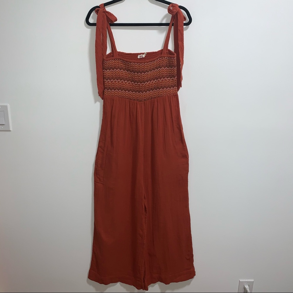 Faherty Eloise Picante Cotton Gauze Smocked Wide Leg Jumpsuit